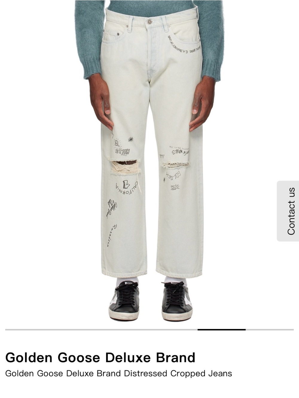 GOLDEN GOOSE DANNY DISTRESSED-EFFECT TEXT-PRINT STRAIGHT-LEG JEANS IN BLUE